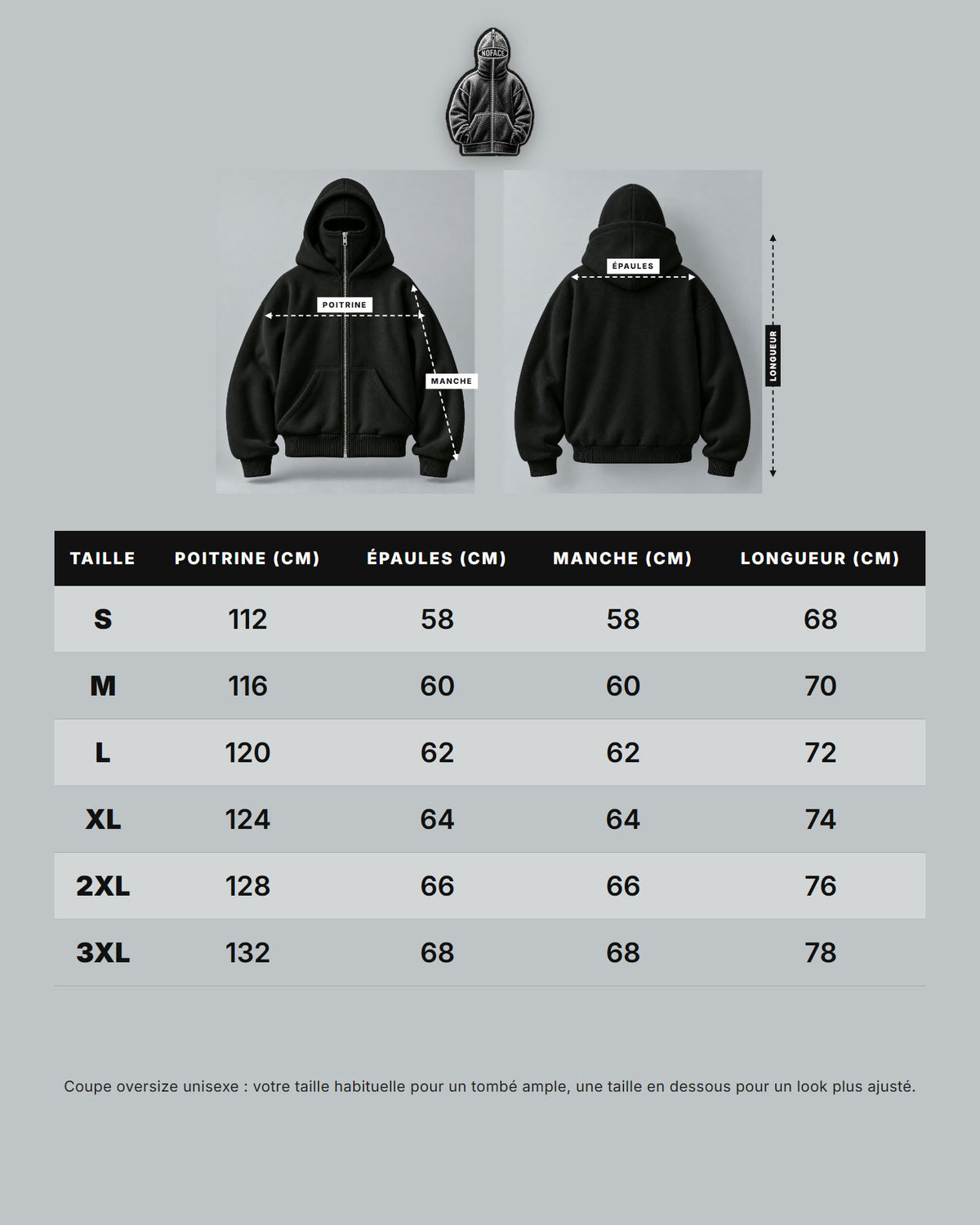 Guide des tailles NOFACE PARIS
