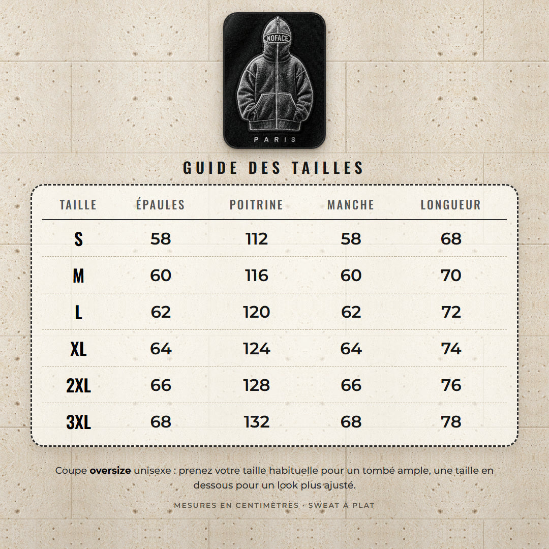 Guide des tailles NOFACE PARIS